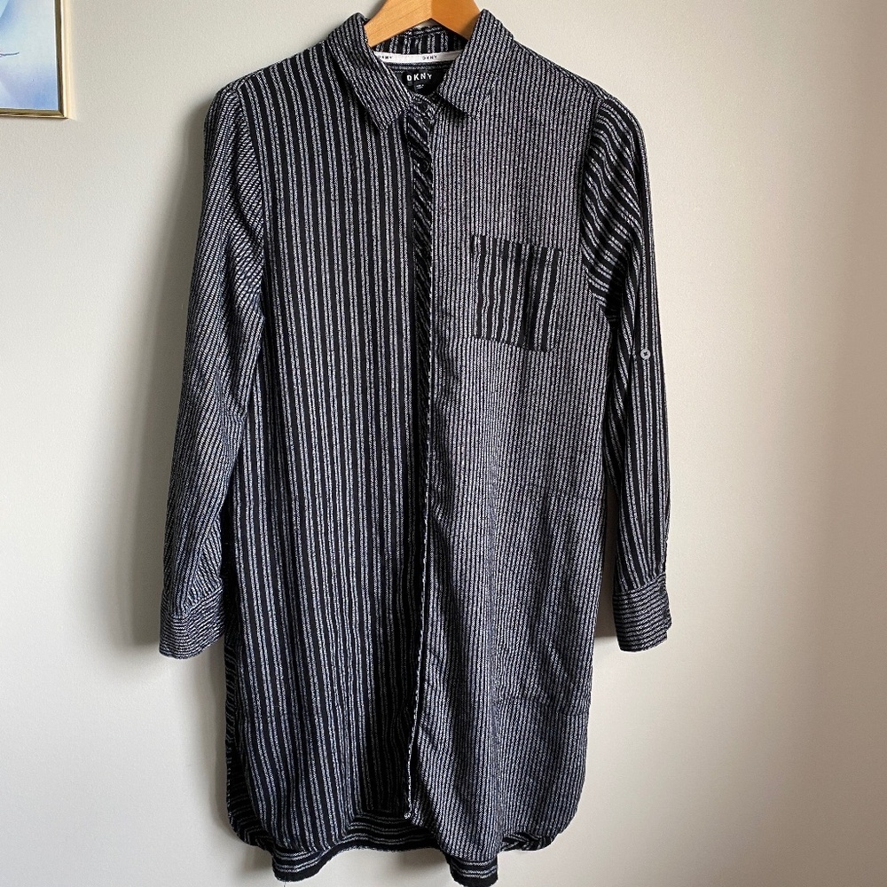 DKNY Black and White Striped Mini Dress